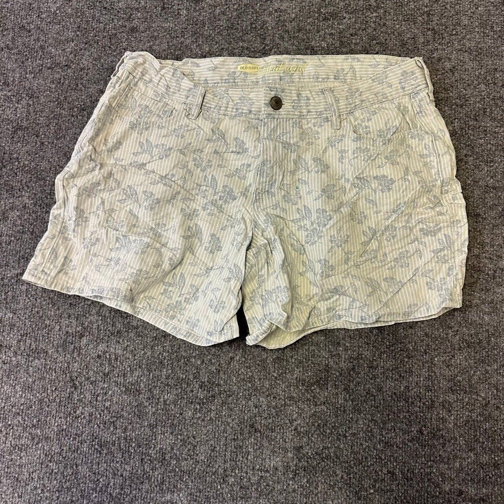 Old Navy Shorts Womens Size10 Blue Striped Floral Boyfriend Casual Summer Cotton